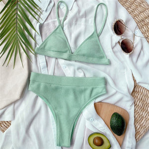 Two Piece Ribbed High Waist Bikini Set