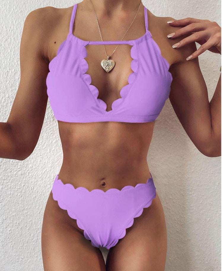 Two Piece Scalloped Textured Bikini Set