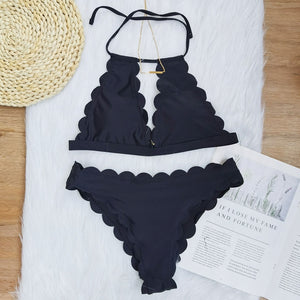 Two Piece Scalloped Textured Bikini Set