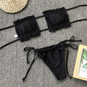 Two Piece Pleated Bandeau Swimsuit