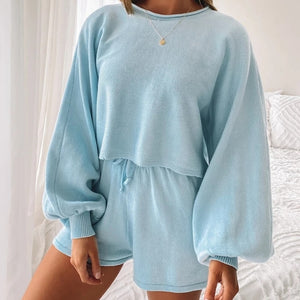 Two Piece Crop Top And Shorts Knit Set