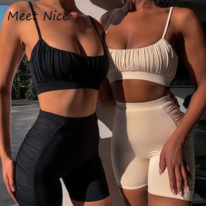 Ruched Two Piece Biker Set