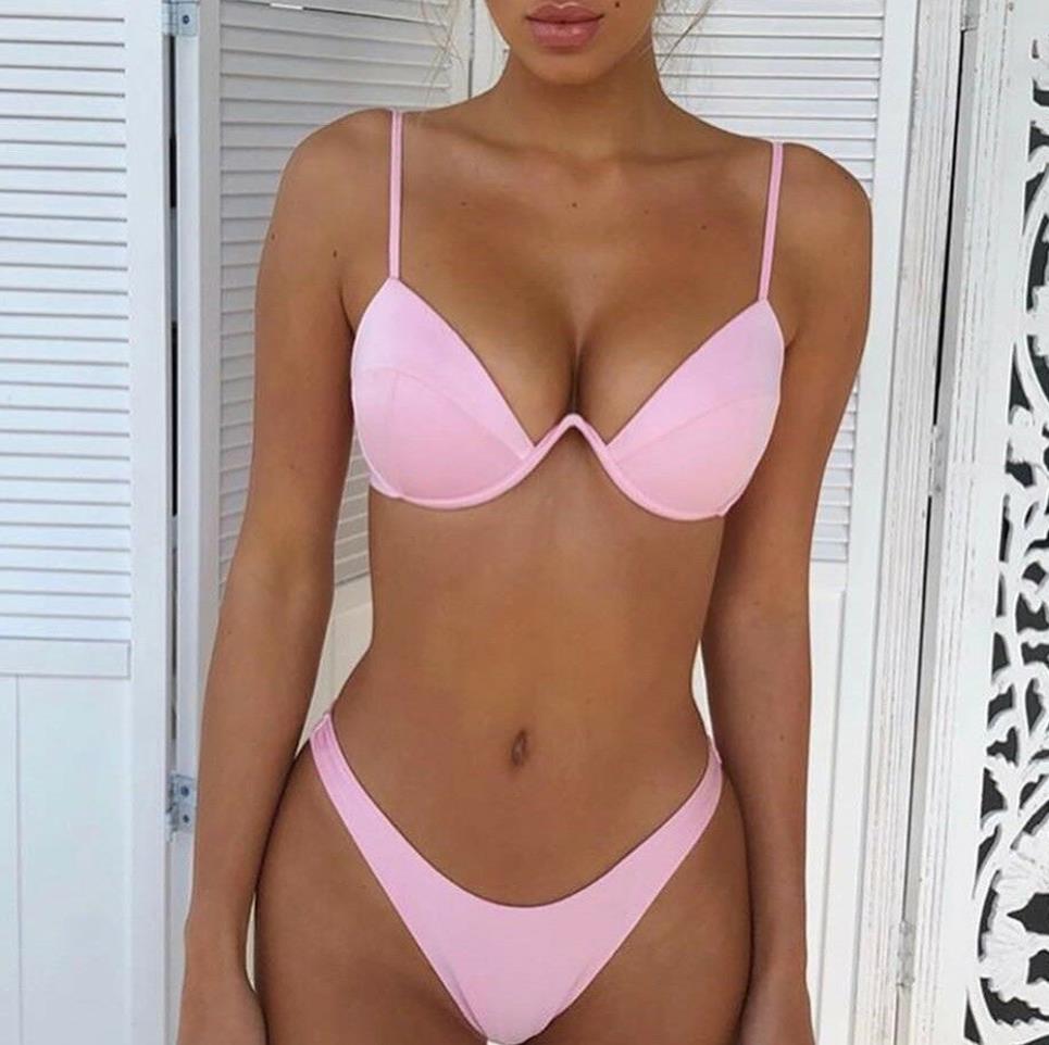 Solid Push Up Triangle Bikini