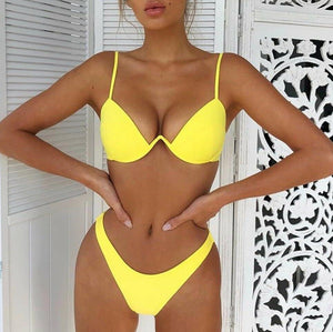 Solid Push Up Triangle Bikini