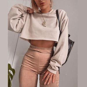 Solid Pullover Crop Top Sweatshirt