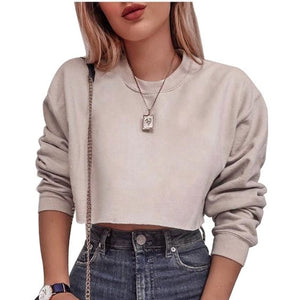 Solid Pullover Crop Top Sweatshirt