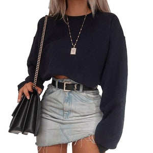 Solid Pullover Crop Top Sweatshirt