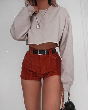 Solid Pullover Crop Top Sweatshirt