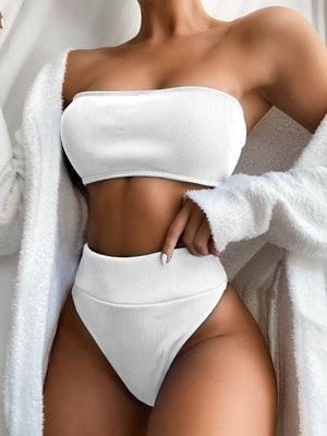 Ribbed High Waist Bandeau Bathing Suit