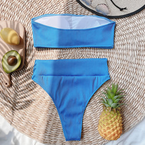 Ribbed High Waist Bandeau Bathing Suit