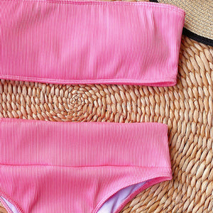 Ribbed High Waist Bandeau Bathing Suit