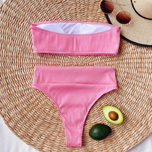 Ribbed High Waist Bandeau Bathing Suit