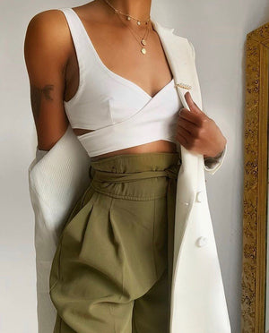 Linen Wrap Crop Top