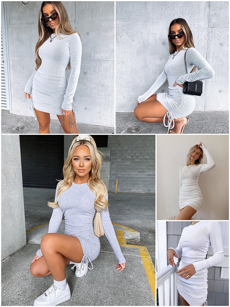 Knitted Drawstring Mini Dress