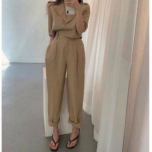 Two Piece Blazer With High Waist Wide Leg Pant Set