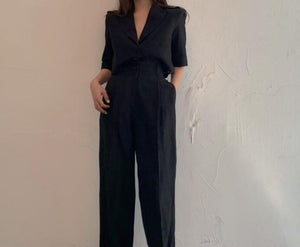 Two Piece Blazer With High Waist Wide Leg Pant Set