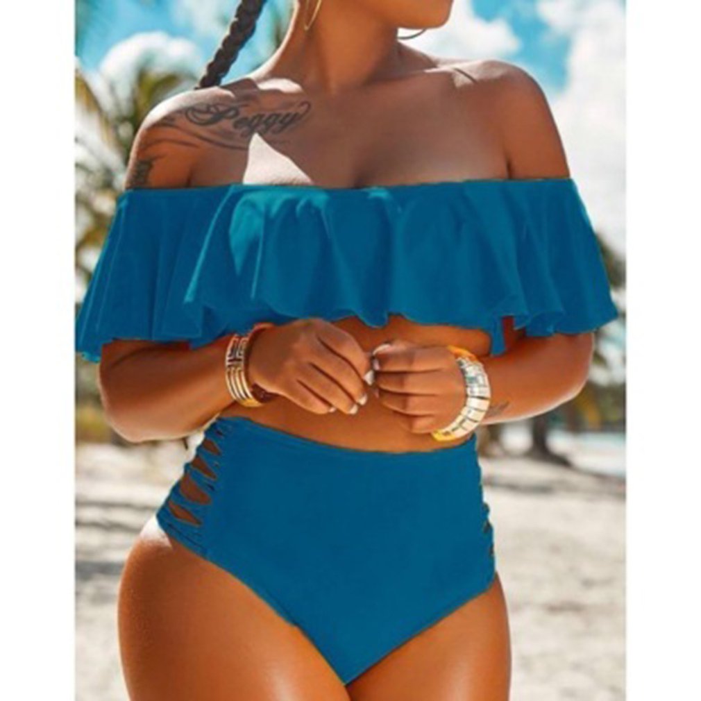 Ruffled Two Piece Halter Top Bikini