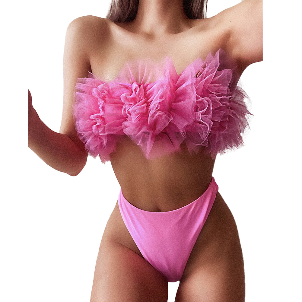 Two Piece Ruffle Halter Top Bathing Suit