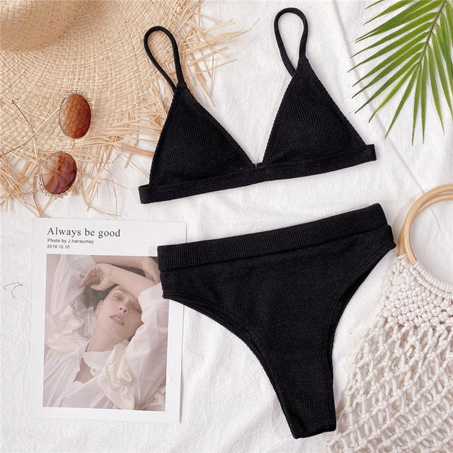 Two Piece Ribbed High Waist Bikini Set