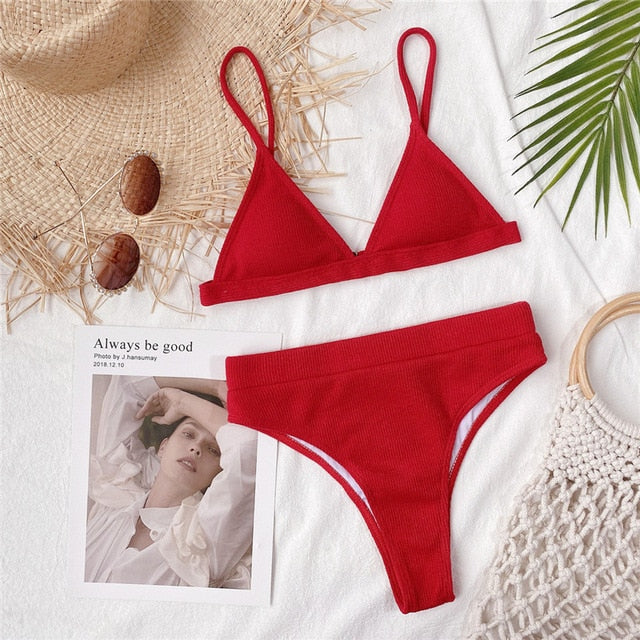 Two Piece Ribbed High Waist Bikini Set