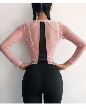 Long Sleeve Quick Dry Patchwork Yoga Shirt