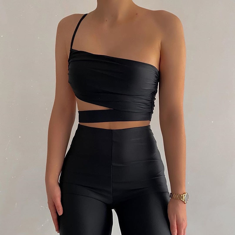 Vintage One Shoulder Ruched Crop Top