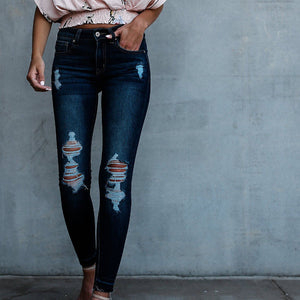 Womens Ripped Jeans High Waist Pencil Denim