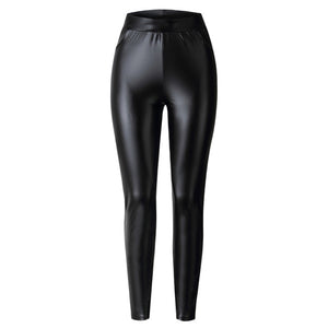 Women High Waist Leather Trousers