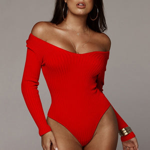 Knitted Off The Shoulder Long Sleeve Bodysuit