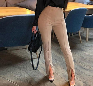 Women Front Slit Pencil Pants